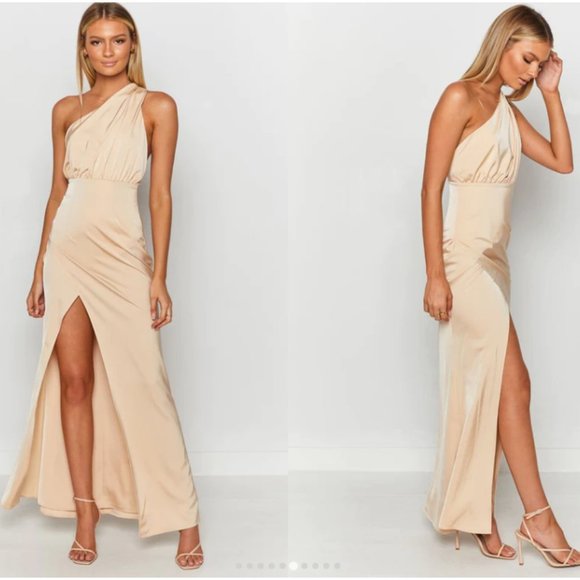 Gold One Shoulder Maxi Dress Bridesmaid - Picture 2 of 4